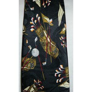 STEVEN HARRIS Black Golf Golfing Men's Polyester Neck Tie